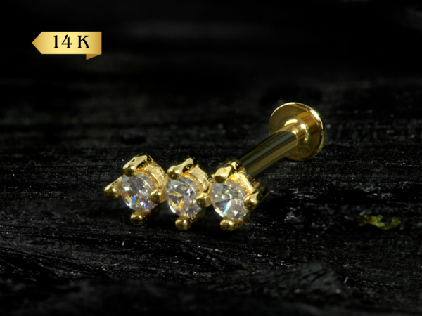 LABRET OURO 14K R/I CLUSTER 3 ZIRCÔNIAS - 1.2 X 8MM - CO271