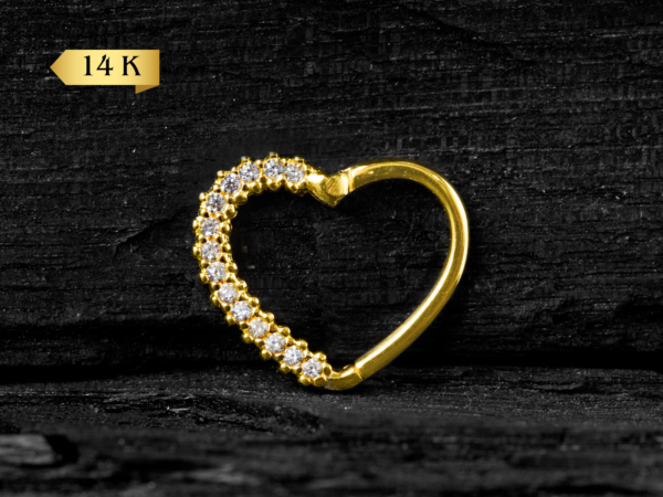 HEART CLICKER OURO 14K LATERAL CRAVEJ - L. DIREITO - AAO12