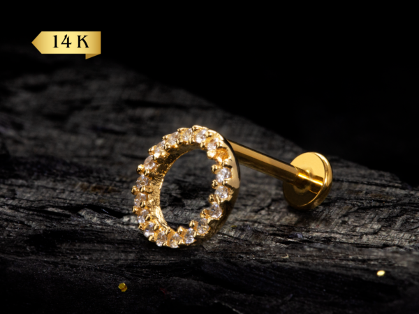 LABRET OURO 14K R/I CÍRCULO CRAVEJADO - CO261P