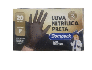 LUVA NITRILICA BOMPACK PRETA P C/20 UNI
