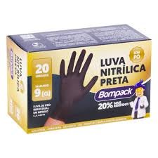 LUVA NITRILICA BOMPACK PRETA G C/20 UNI